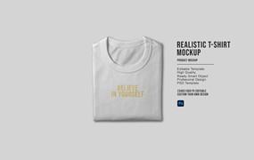 折叠T恤图案Logo展示样机图 T-Shirt Mockup