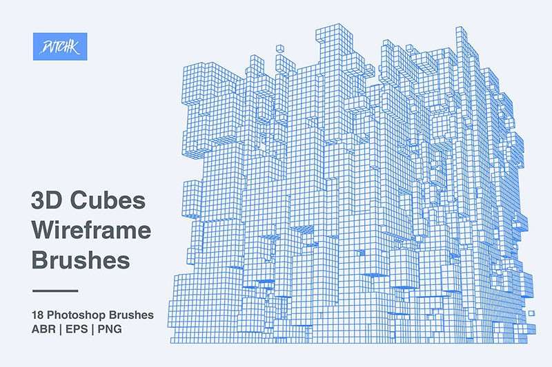 三维立方体线框图PS笔刷 笔刷资源 第3张