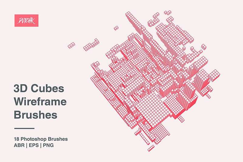 三维立方体线框图PS笔刷 笔刷资源 第10张
