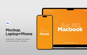 MacBook Air电脑和iPhone 14 Pro手机样机图 Laptop Air and Phone 14 Mockup