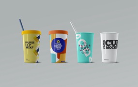 可回收饮料纸杯设计样机 Paper Cup Mockup Recycled White 01