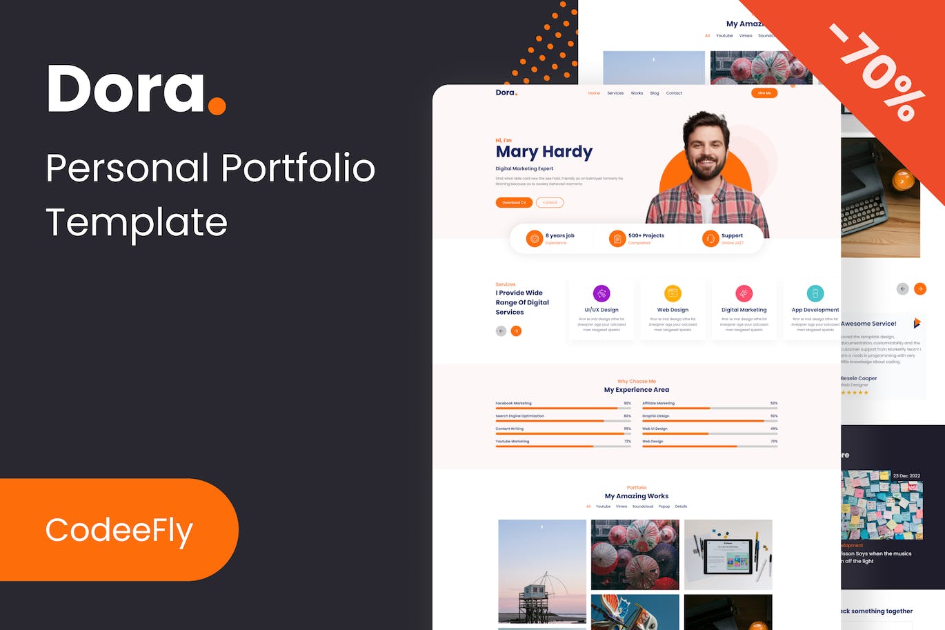 个人作品集网站响应式HTML单页模板 Dora – Personal Portfolio React NextJS Template APP UI 第1张