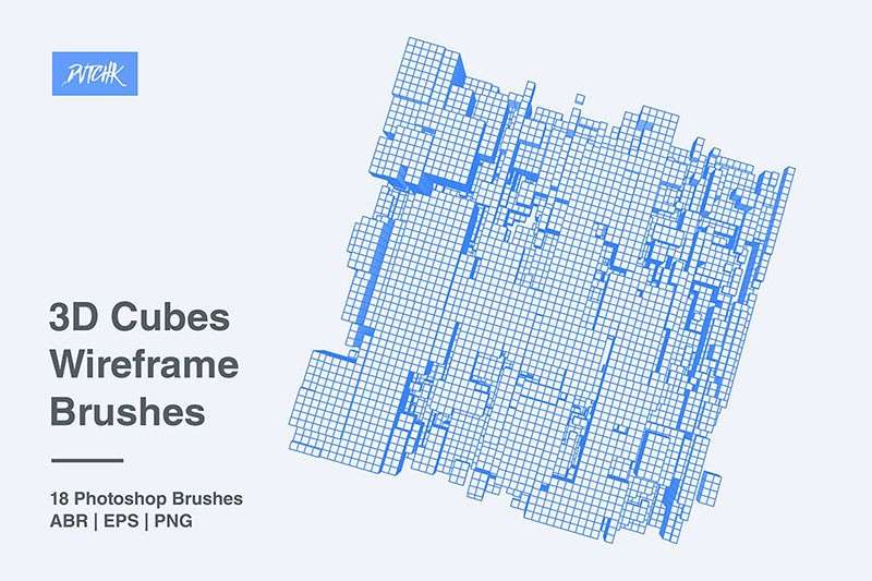 三维立方体线框图PS笔刷 笔刷资源 第2张