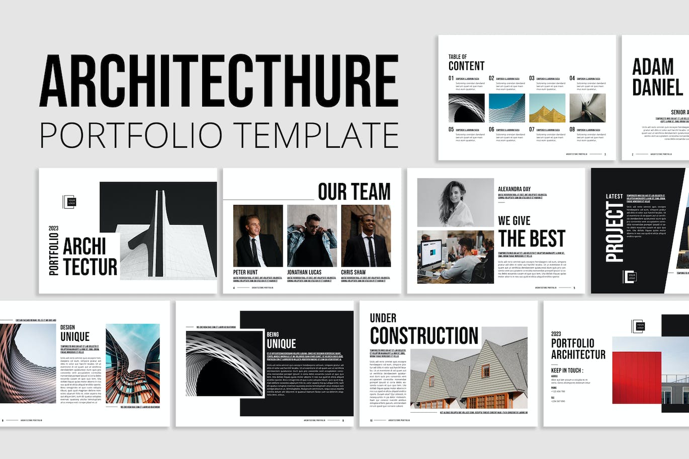 建筑作品画册排版设计模板 Architecture Portfolio – Landscape 幻灯图表 第1张