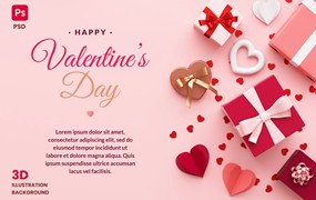 3D渲染情人节传单背景模板 Valentines Flyer Background