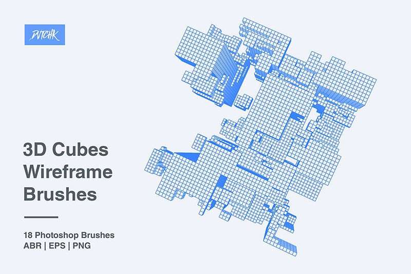 三维立方体线框图PS笔刷 笔刷资源 第4张