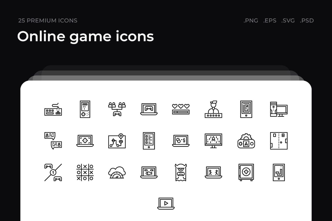 25枚在线游戏主题简约线条矢量图标 Online game icons 图标素材 第1张