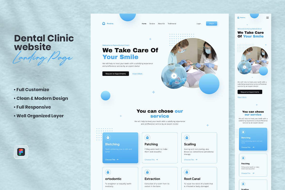 牙科网站着陆页模板 Dental Landing Page – Postra APP UI 第1张