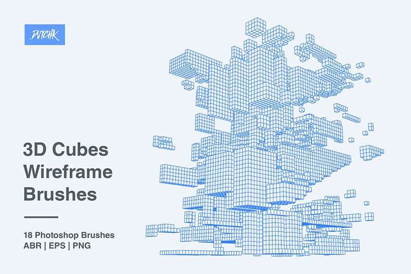 三维立方体线框图PS笔刷 笔刷资源 第5张