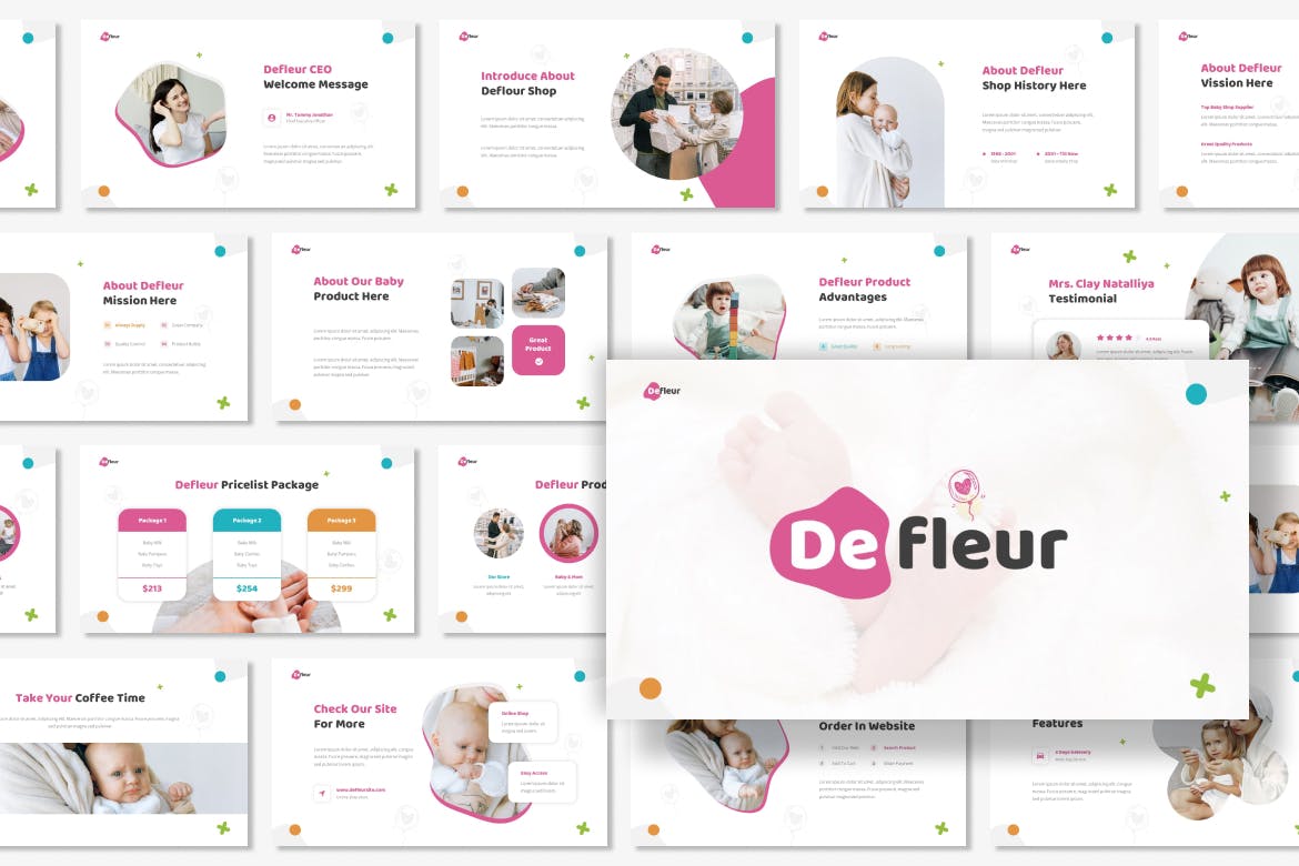 婴儿产品演示文稿PPT模板 Defleur – Baby Product Presentation PowerPoint 幻灯图表 第2张