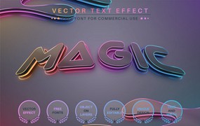 魔法发光矢量文字效果字体样式 Magic Glow – Editable Text Effect, Font Style