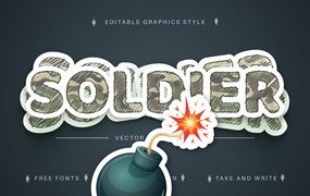 士兵贴纸矢量文字效果字体样式 Soldier Sticker Editable Text Effect, Font Style