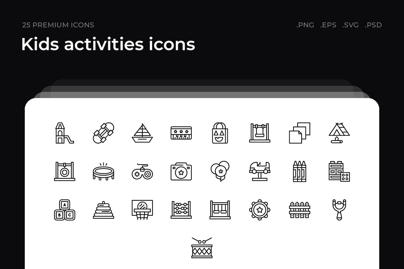 25枚儿童活动主题简约线条矢量图标 Kids activities icons 图标素材 第1张