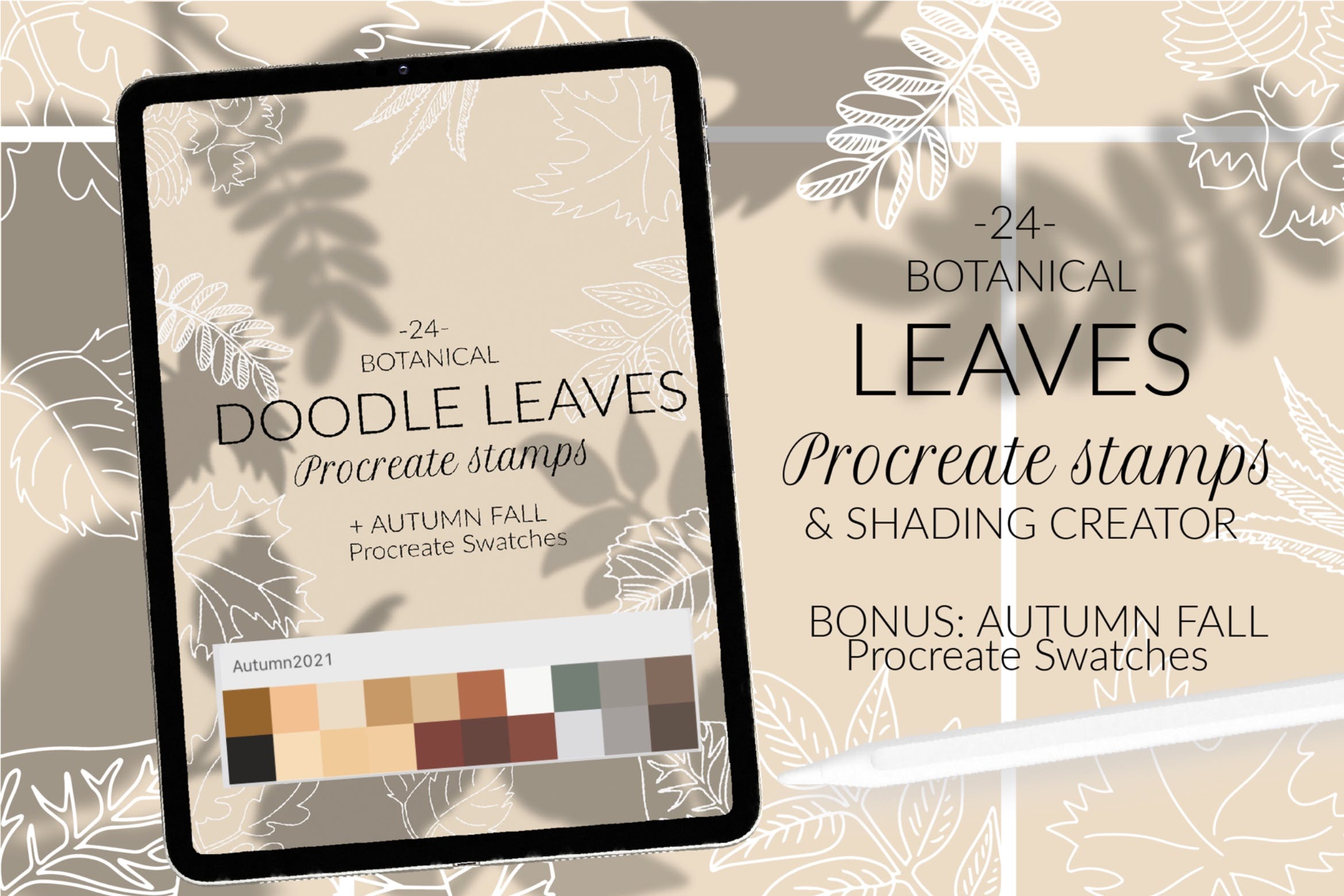 叶子树叶阴影Procreate笔刷 Leaves stamps for Procreate. Foliage 笔刷资源 第1张