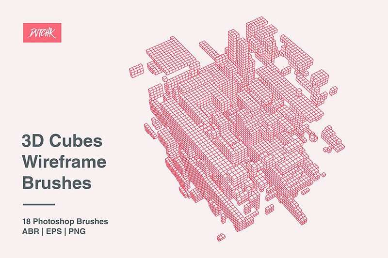 三维立方体线框图PS笔刷 笔刷资源 第11张