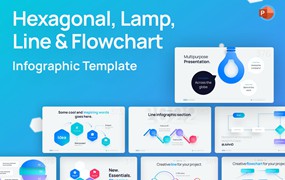 六边形/直线和流程图PPT模板下载 Hexagonal, Line & Flowchart PowerPoint Template