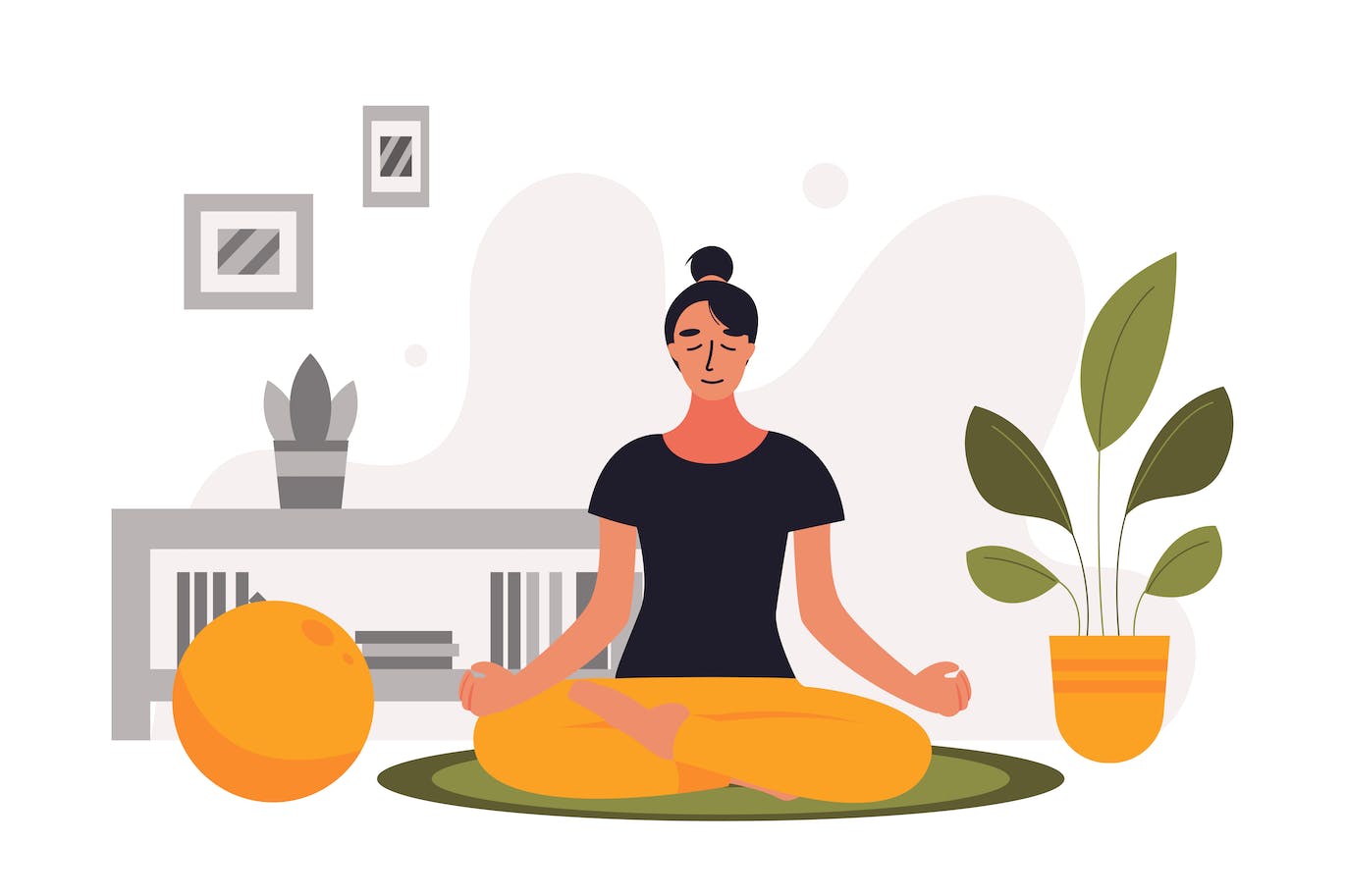 女性冥想概念平面插画 Women Meditation Concept – Flat Illustration 图片素材 第1张