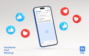 社交按钮元素iPhone手机屏幕样机图 Facebook Post Mockup