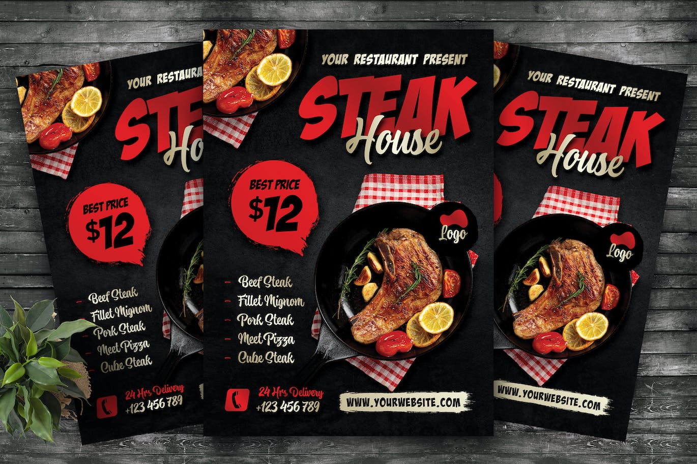 牛排餐厅销售宣传单设计 Steak House Flyer Template 设计素材 第1张