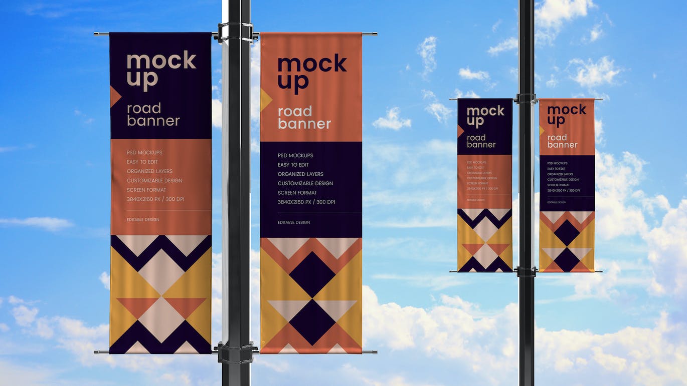 街道铁杆横幅Banner样机集 Street Pole Banner Mockup Set 样机素材 第3张