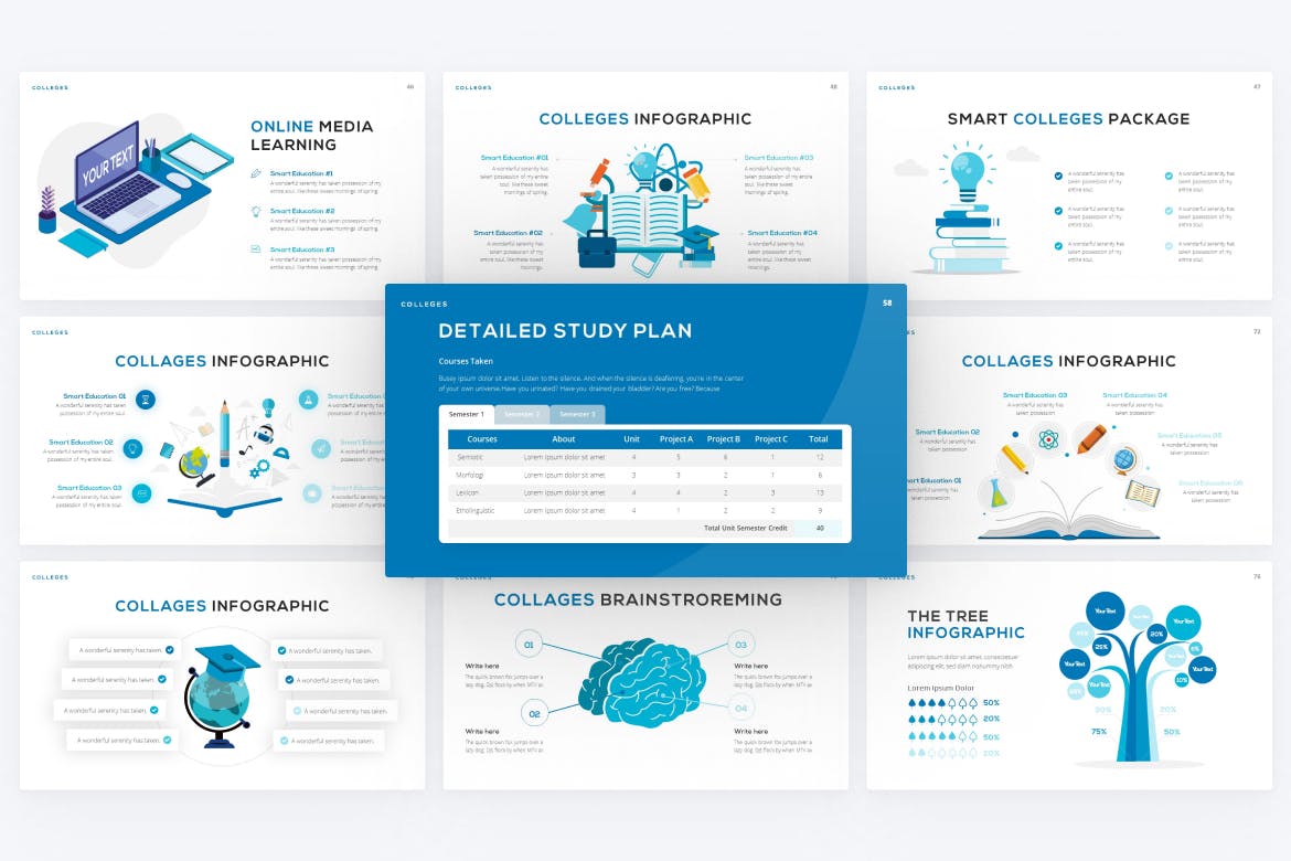 专业学院院校PPT素材 Colleges Professional PowerPoint Template 幻灯图表 第3张