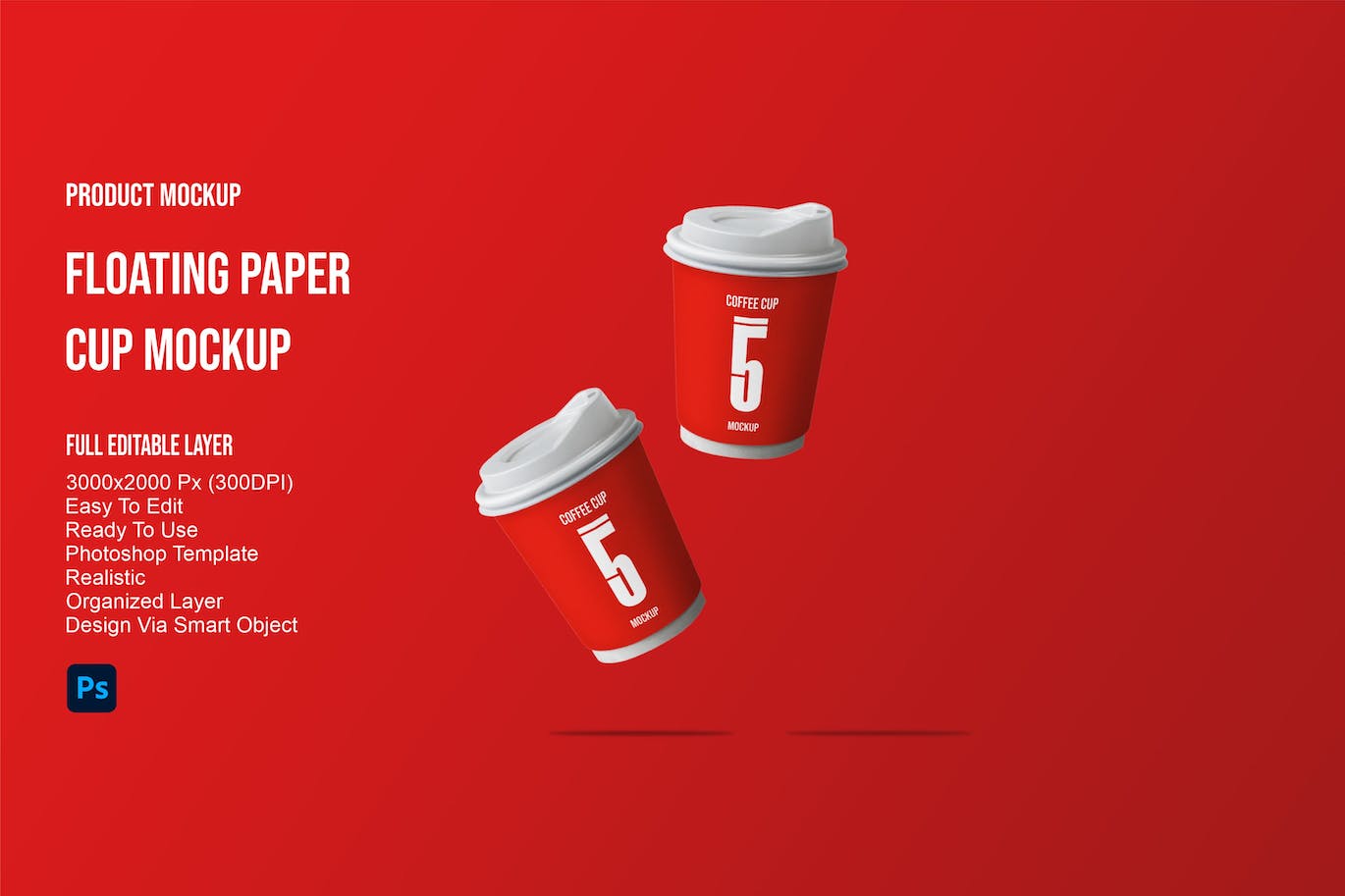 浮动咖啡纸杯设计样机 Floating Paper Cup Mockup 样机素材 第1张