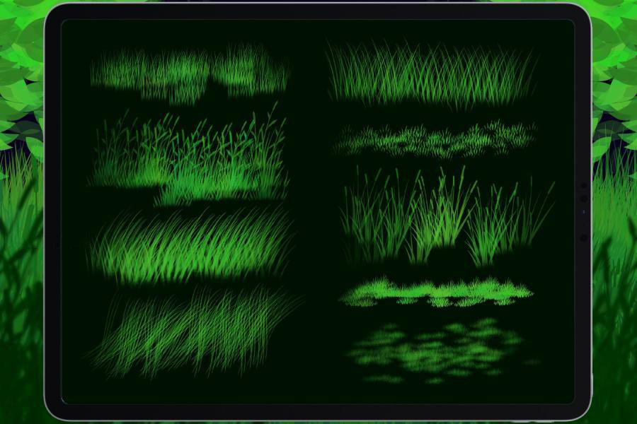 Procreate笔刷-绿植绿草草坪绘制Procreate图案笔刷素材 APP UI 第2张