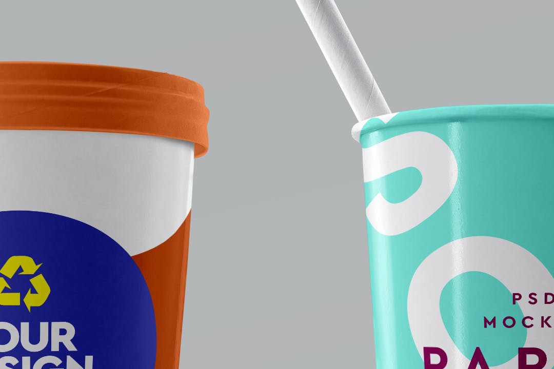 可回收饮料纸杯设计样机 Paper Cup Mockup Recycled White 01 样机素材 第3张