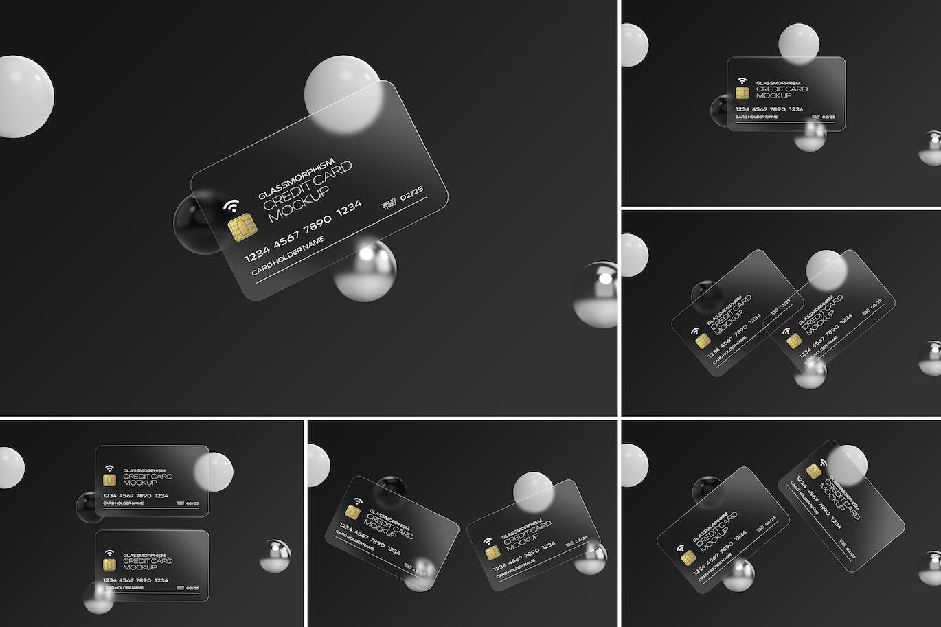 磨砂玻璃信用卡设计展示样机 Glass Effect Credit Card Mockups 样机素材 第1张