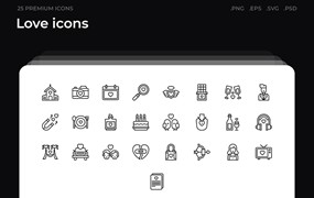 25枚情人节主题简约线条矢量图标 Love icons