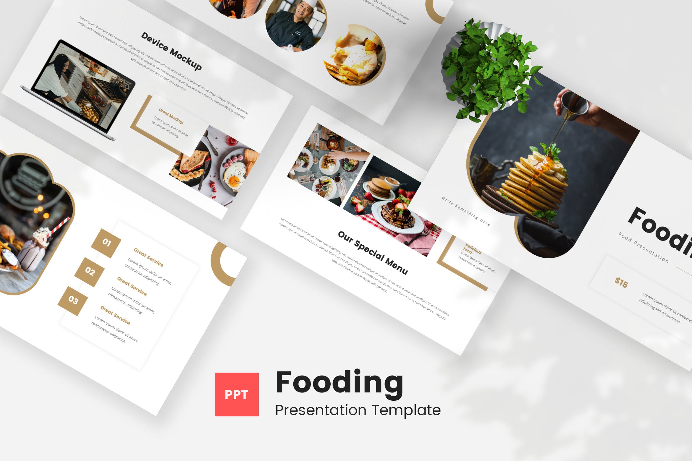 食品菜单展示幻灯片演示PPT模板 Fooding – Food PowerPoint Template 幻灯图表 第1张