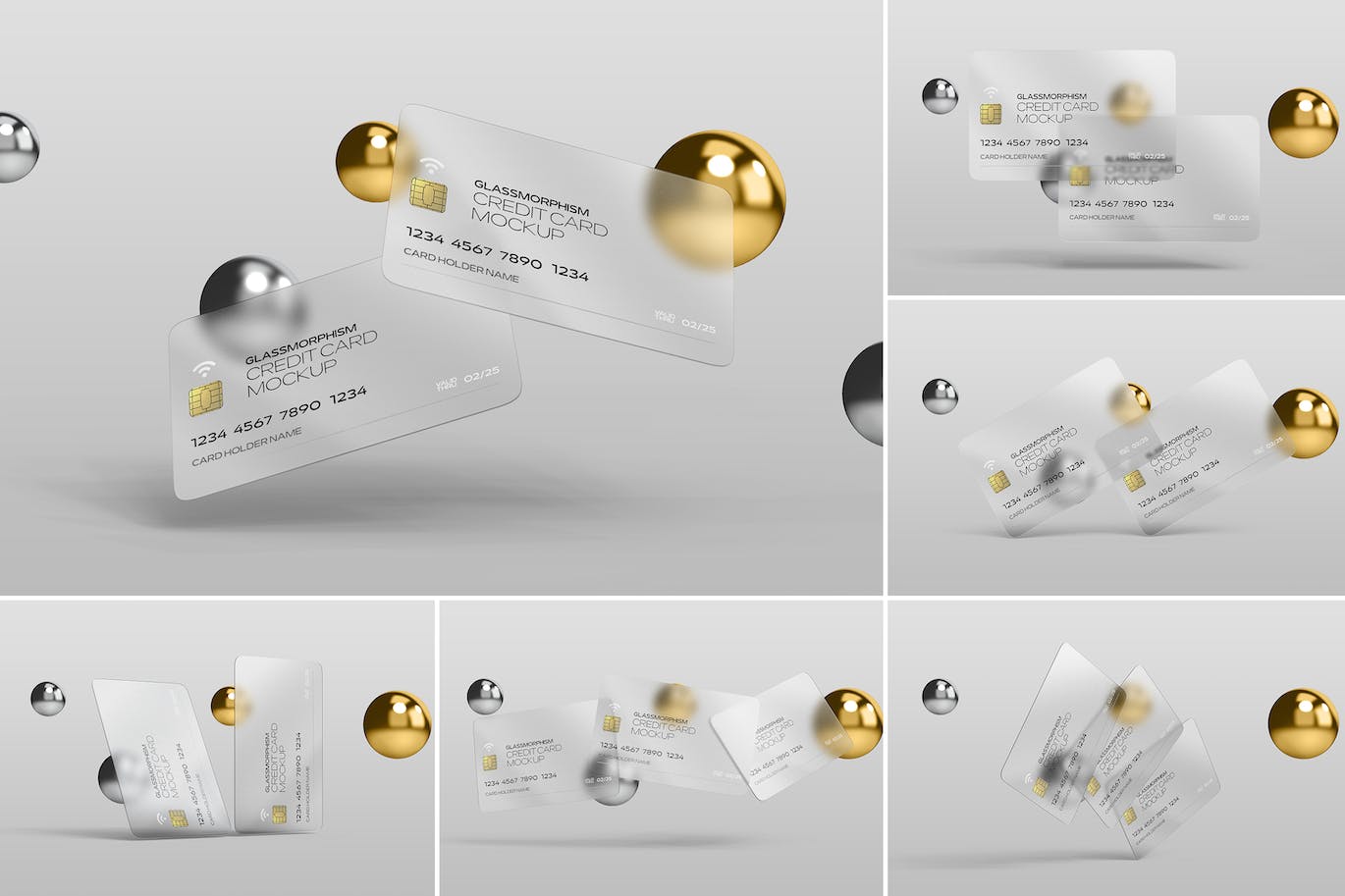 磨砂玻璃效果信用卡设计样机 Glass Effect Credit Card Mockups 样机素材 第1张