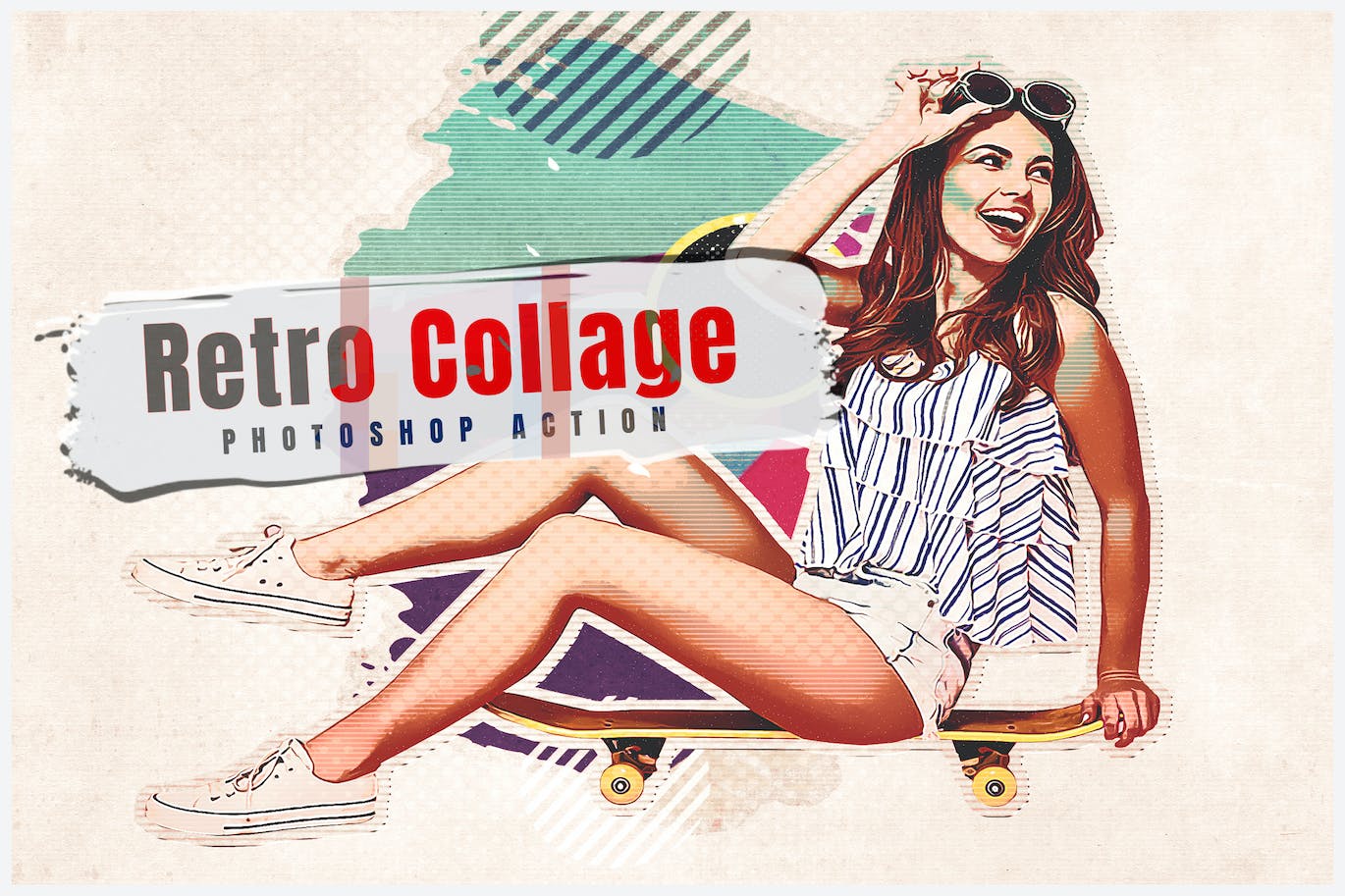 复古拼贴画照片处理效果PS动作模板 Retro Collage – Photoshop Action 插件预设 第1张