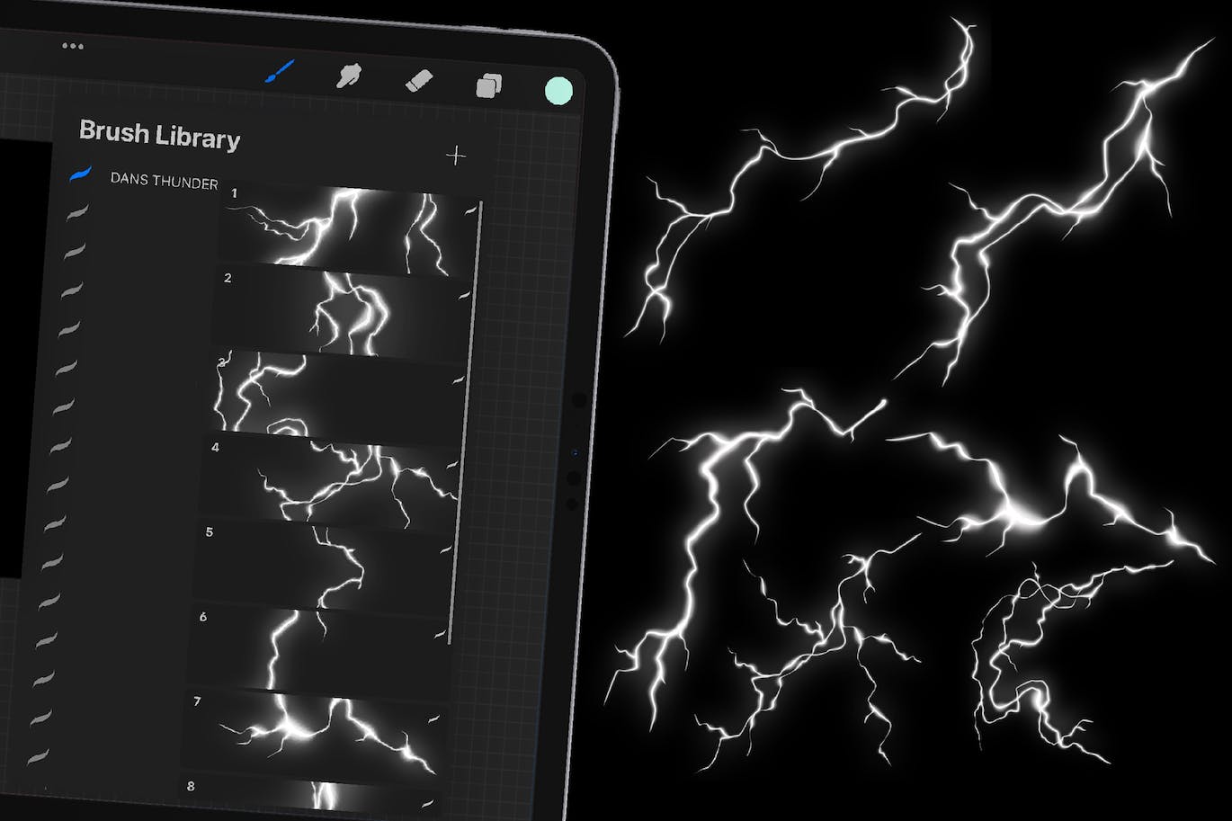 雷电Procreate印章绘画笔刷素材 Dansdesign Thunder Brush Procreate 笔刷资源 第2张
