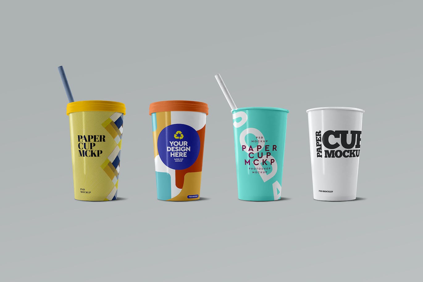 可回收饮料纸杯设计样机 Paper Cup Mockup Recycled White 01 样机素材 第1张