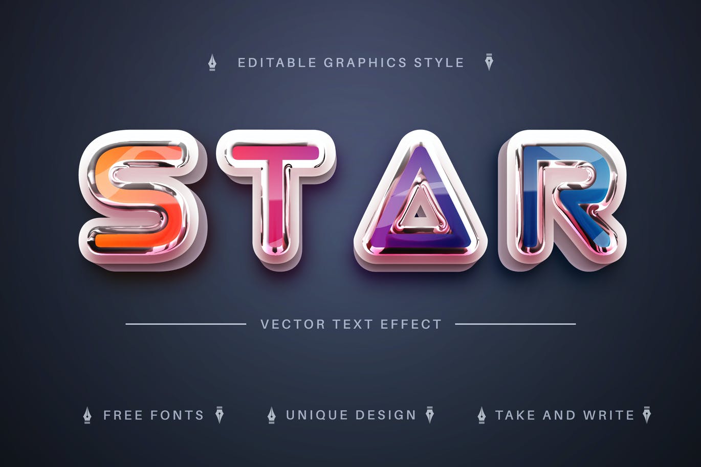 彩虹金属矢量文字效果字体样式 Star Rainbow – Editable Text Effect, Font Style 插件预设 第1张