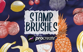 热带水果Procreate印章绘画笔刷素材 Tropical Fruit Brush Stamp Procreate