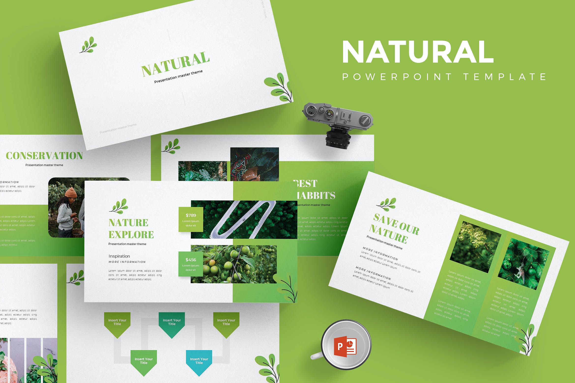 绿色自然绿植PPT演示幻灯片模板 Natural – Powerpoint Template 幻灯图表 第1张