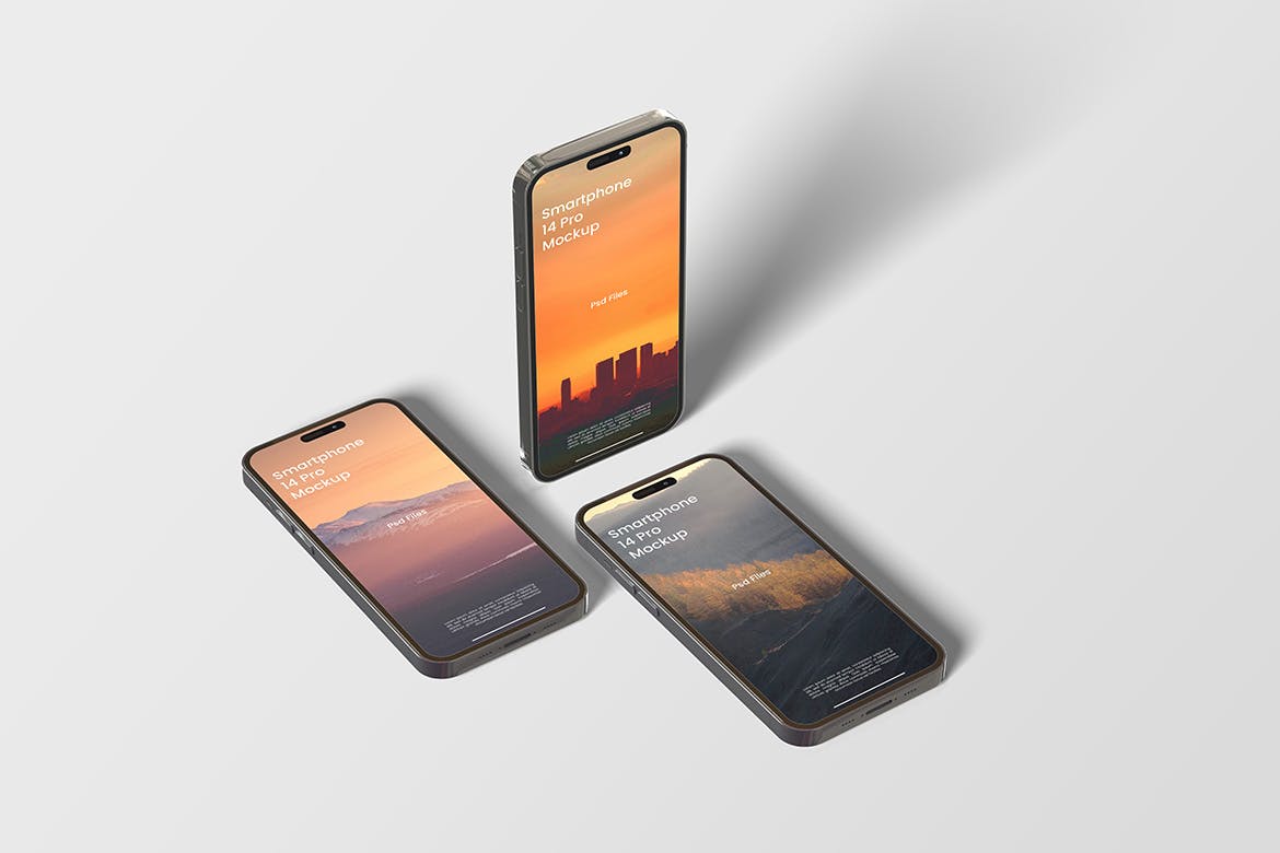 16种不同样式iPhone 14 Pro手机样机图 Smartphone 14 Pro Mockup 样机素材 第4张