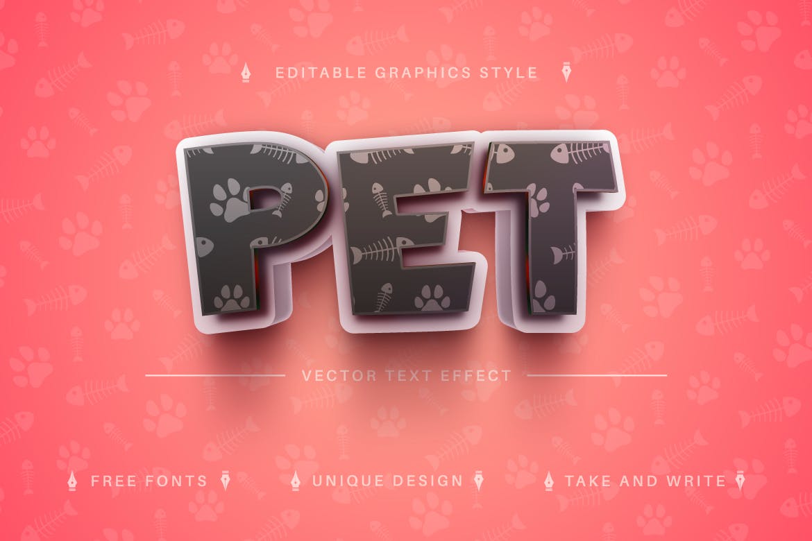 鱼骨猫爪矢量文字效果字体样式 Kitty – Editable Text Effect, Font Style 插件预设 第5张