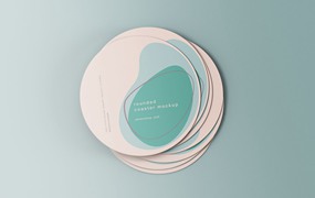 极简的圆形杯垫样机 Minimal Rounded Coasters Mockup