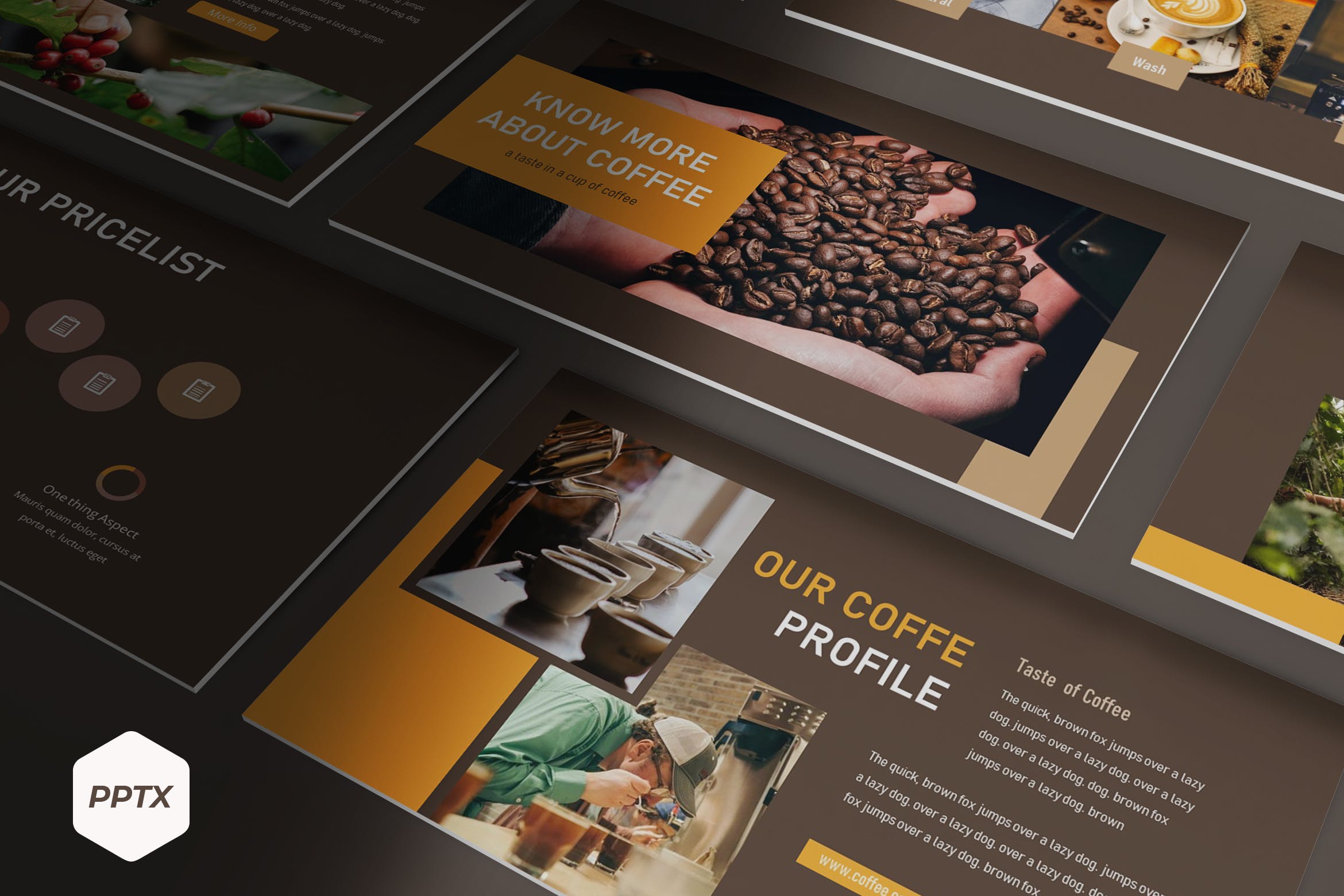 咖啡品牌棕色PPT演示文稿 Coffee More – Powerpoint Template 幻灯图表 第1张