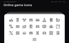 25枚在线游戏主题简约线条矢量图标 Online game icons