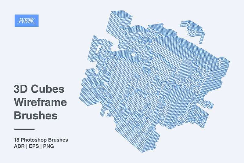 三维立方体线框图PS笔刷 笔刷资源 第1张