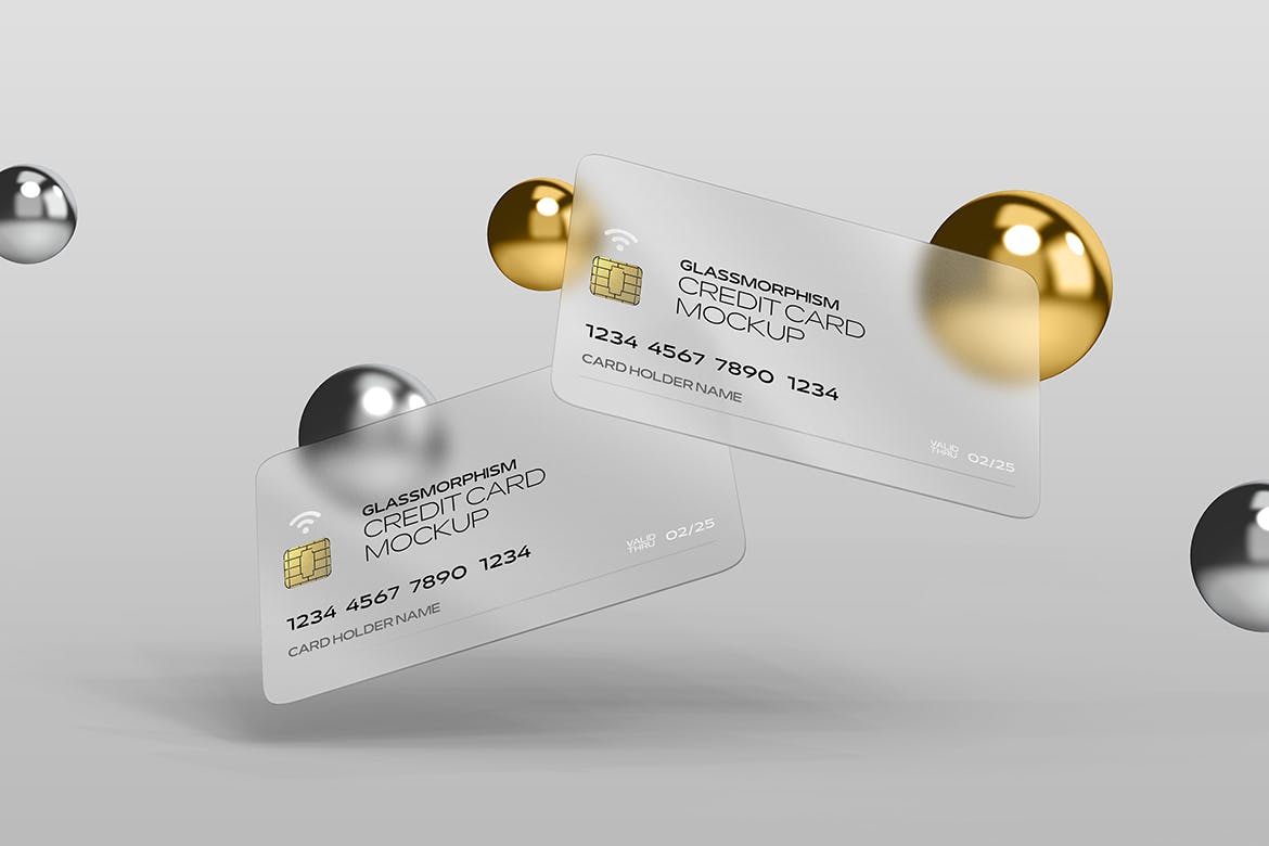 磨砂玻璃效果信用卡设计样机 Glass Effect Credit Card Mockups 样机素材 第6张