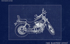 设计蓝图效果PS动作模板 Fake Blueprint Photoshop Action