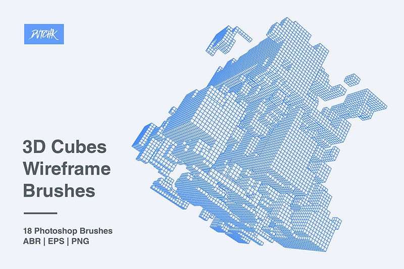 三维立方体线框图PS笔刷 笔刷资源 第6张