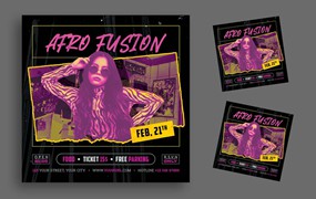 非裔融合派对宣传单素材 Afro Fusion Party Flyer