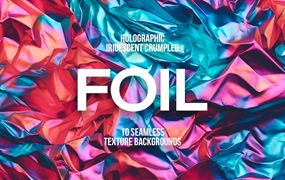 3D全息彩虹皱褶铝箔无缝背景 Iridescent Crumpled Foil Seamless Backgrounds