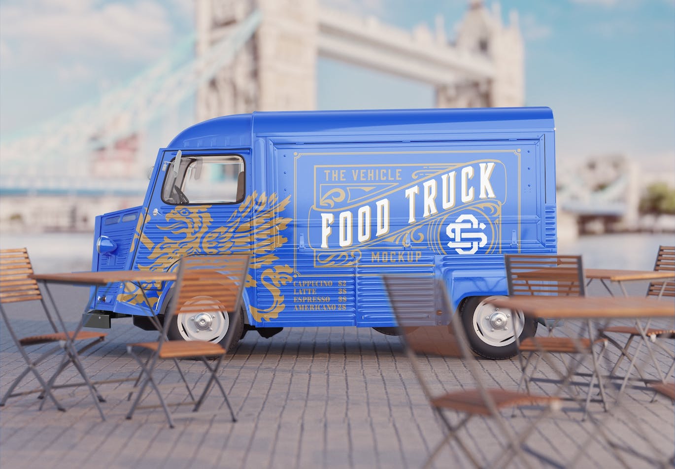 复古餐车广告场景样机图 Set Vintage Food Truck Scene Mockup 样机素材 第9张